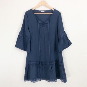 Navy Blue Boho Tunic Summer Dress